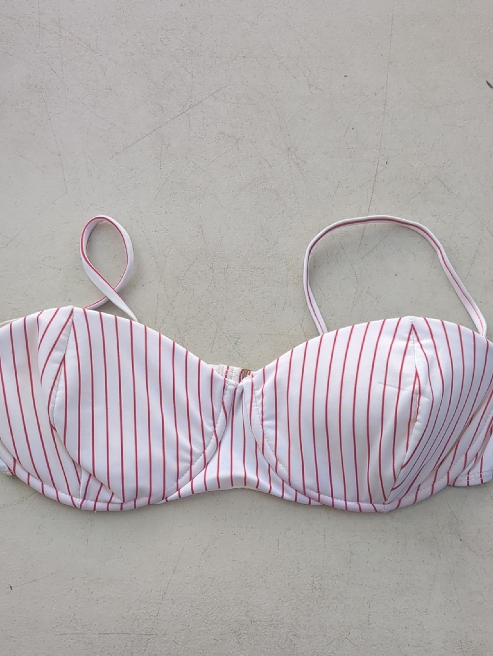 Nicolita White Bikini Top with Red Pinstripes and Removable Straps